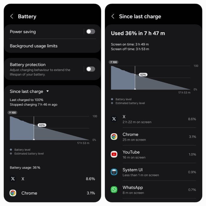 Samsung brings it back "since last charge" battery measurements