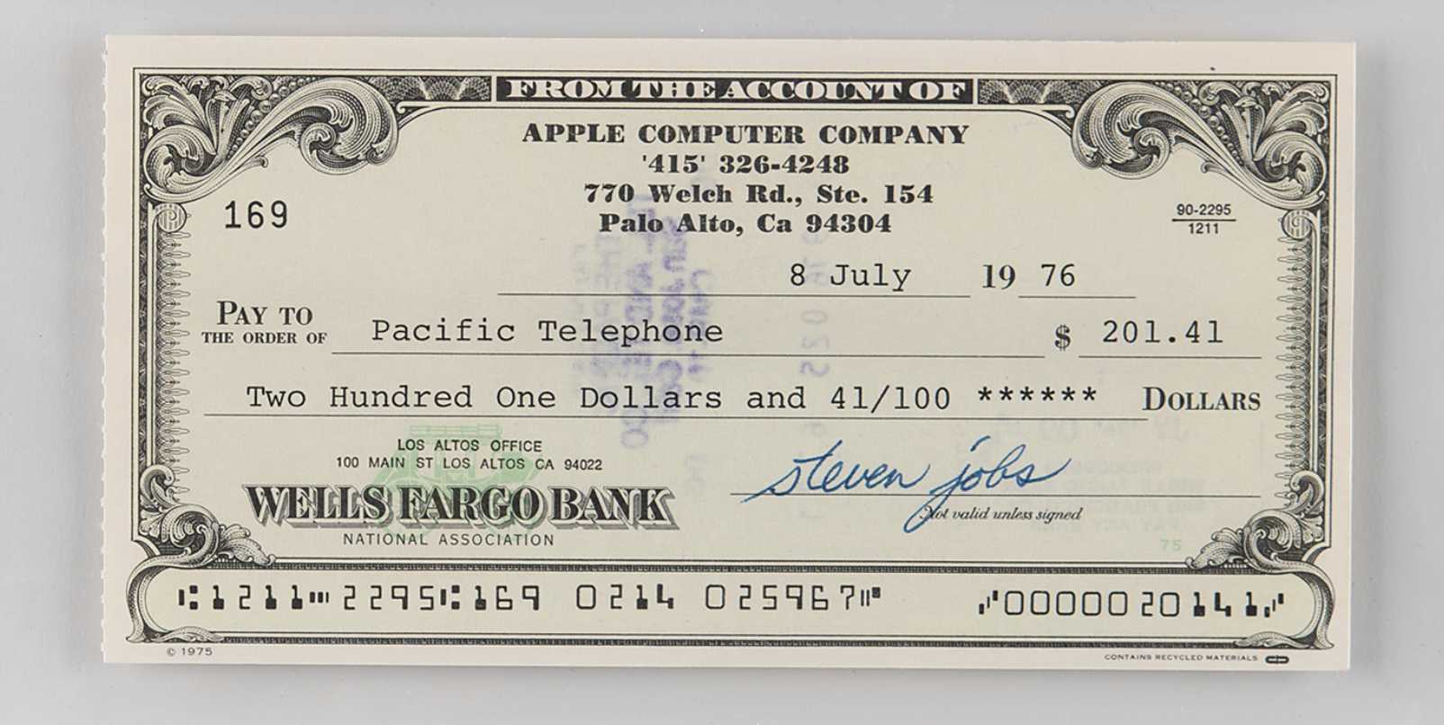Image Credit – RR Auction – Steve Jobs Check from the 70s Up for Auction: How Much is a $200 Check Worth Today?