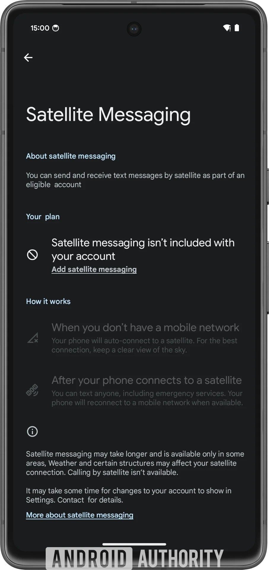 The Satellite Messaging Feature (Image credit–Android Authority) – Send SMS from anywhere?  Android 15 could bring satellite messaging